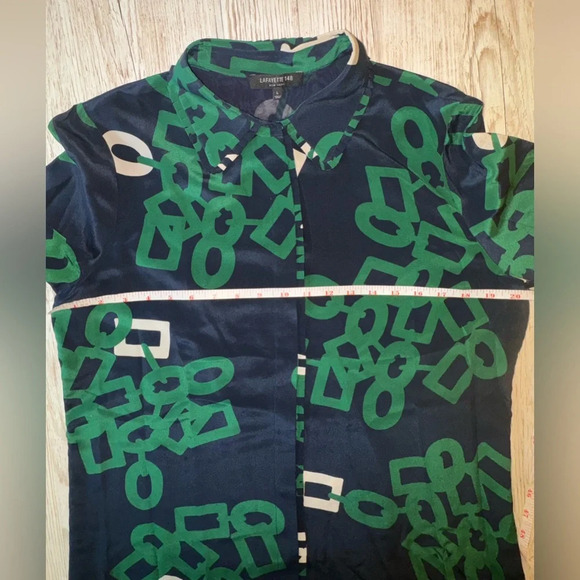 Lafayette 148 Silk Duvall Link Print Button-down Long Sleeve Blouse L - Picture 12 of 16